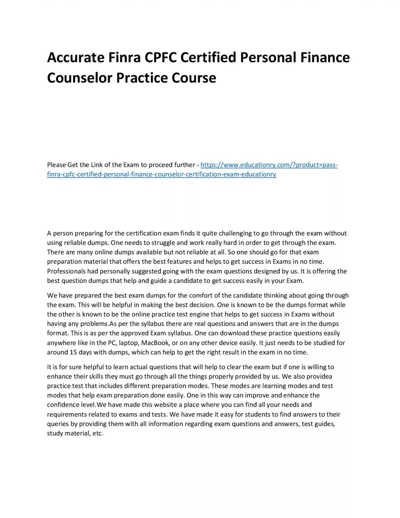 PDF-Finra CPFC Certified Personal Finance Counselor