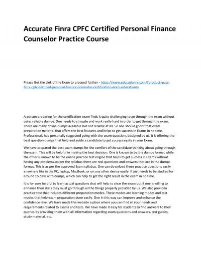 Finra CPFC Certified Personal Finance Counselor