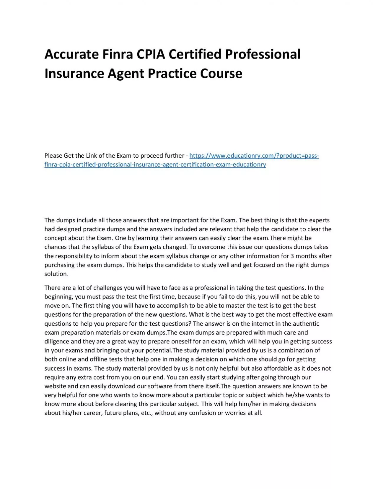 PDF-Finra CPIA Certified Professional Insurance Agent