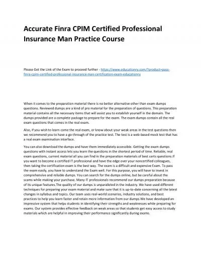 Finra CPIM Certified Professional Insurance Man