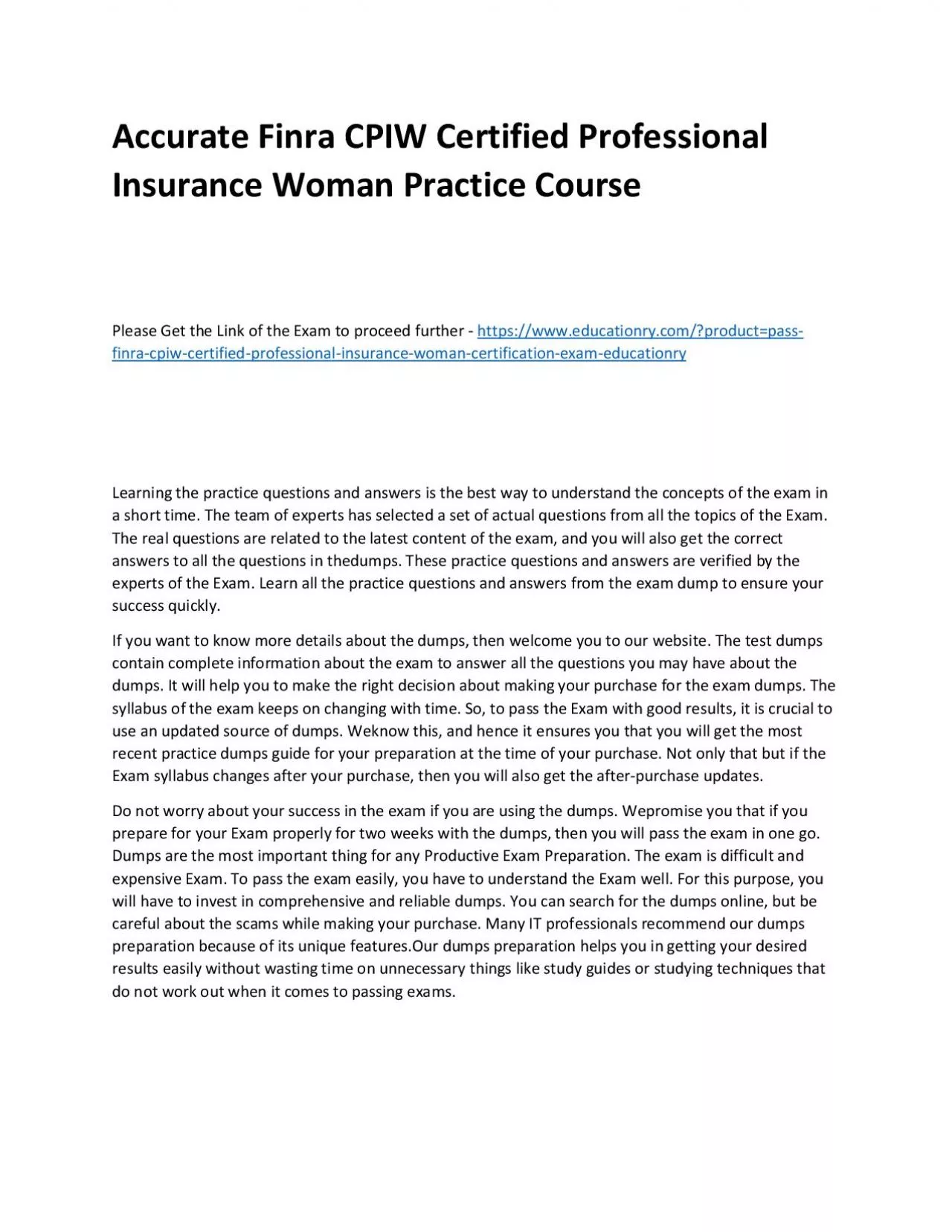 PDF-Finra CPIW Certified Professional Insurance Woman