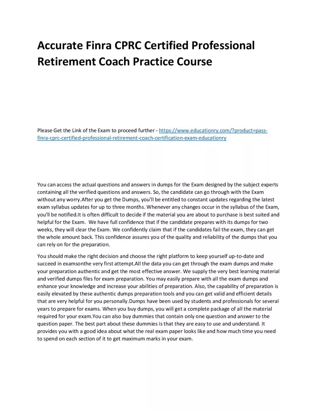 PDF-Finra CPRC Certified Professional Retirement Coach