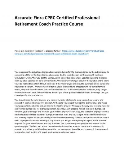 Finra CPRC Certified Professional Retirement Coach