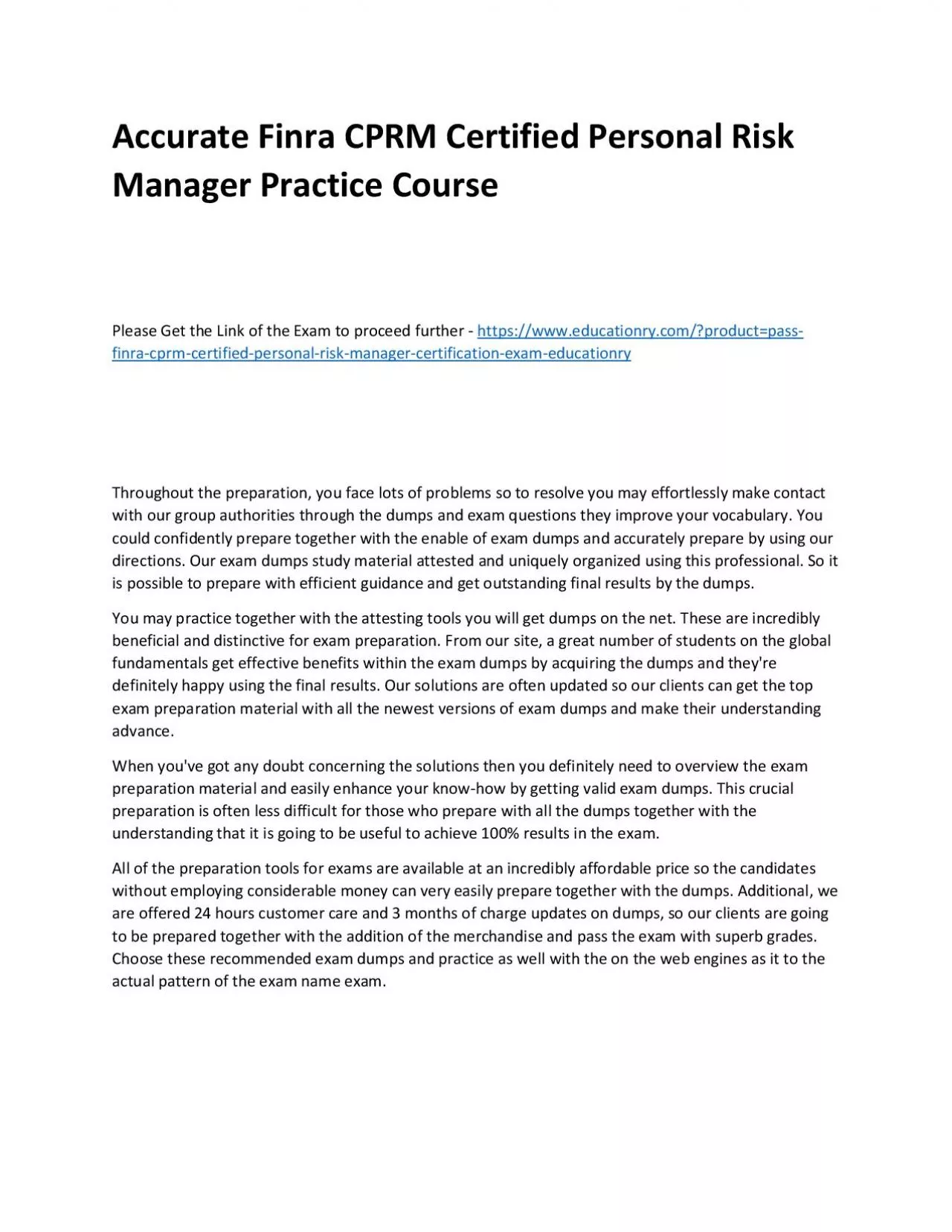 PDF-Finra CPRM Certified Personal Risk Manager