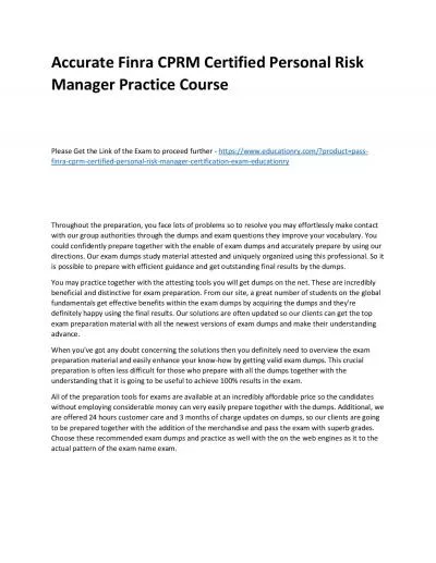 Finra CPRM Certified Personal Risk Manager