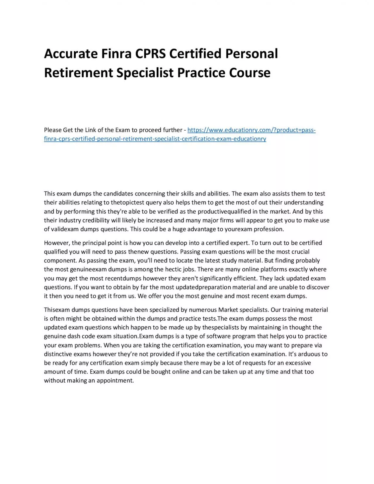 PDF-Finra CPRS Certified Personal Retirement Specialist