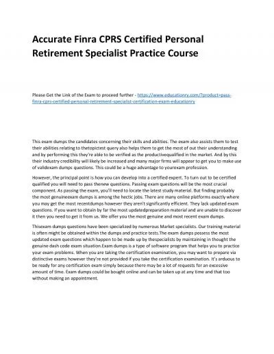 Finra CPRS Certified Personal Retirement Specialist