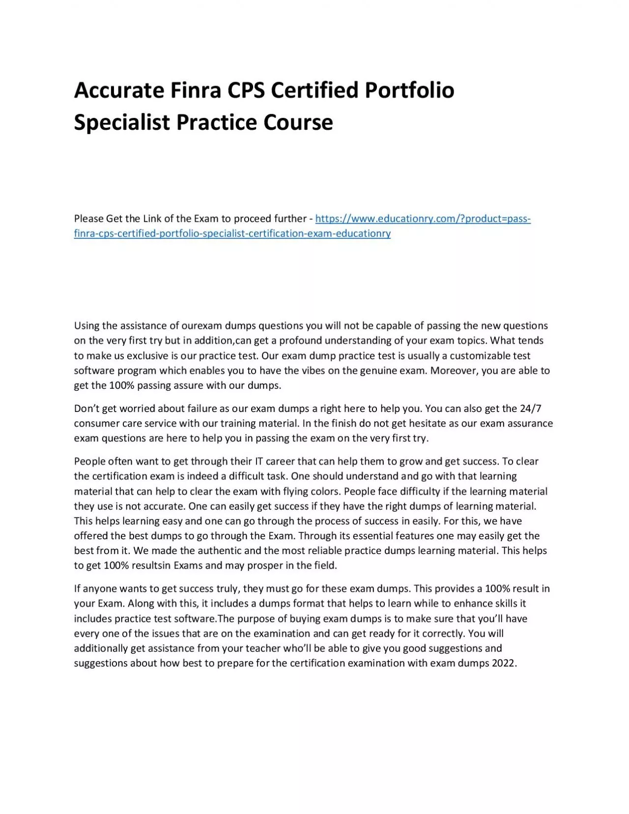 PDF-Finra CPS Certified Portfolio Specialist