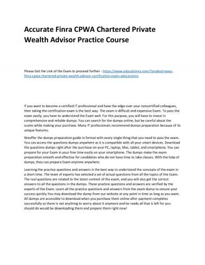 Finra CPWA Chartered Private Wealth Advisor