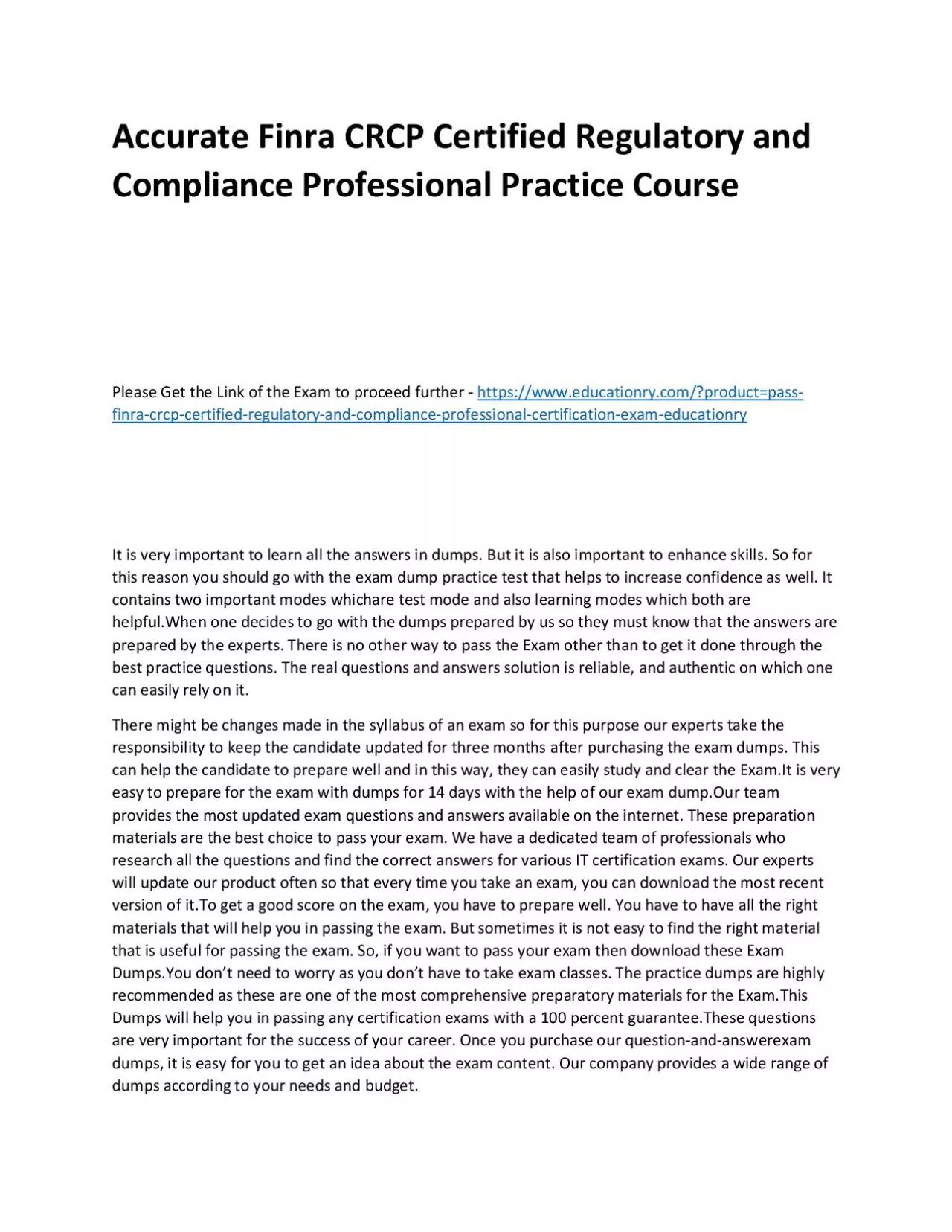 PDF-Finra CRCP Certified Regulatory and Compliance Professional