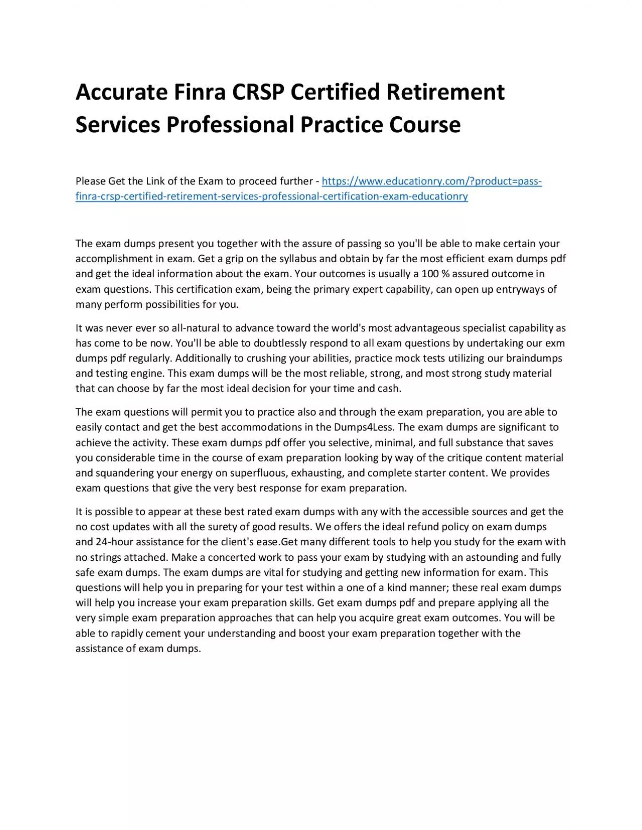 PDF-Finra CRSP Certified Retirement Services Professional