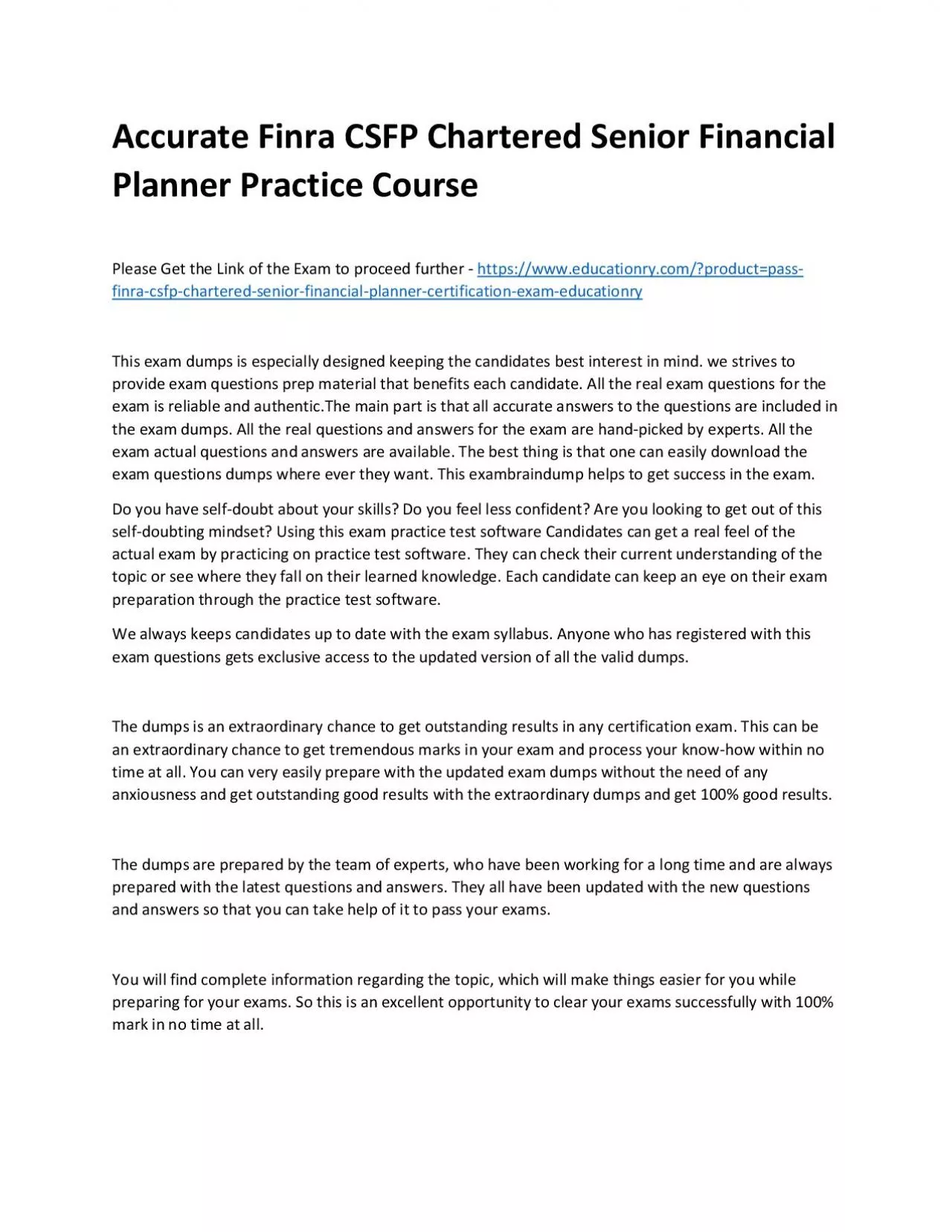 Finra CSFP Chartered Senior Financial Planner