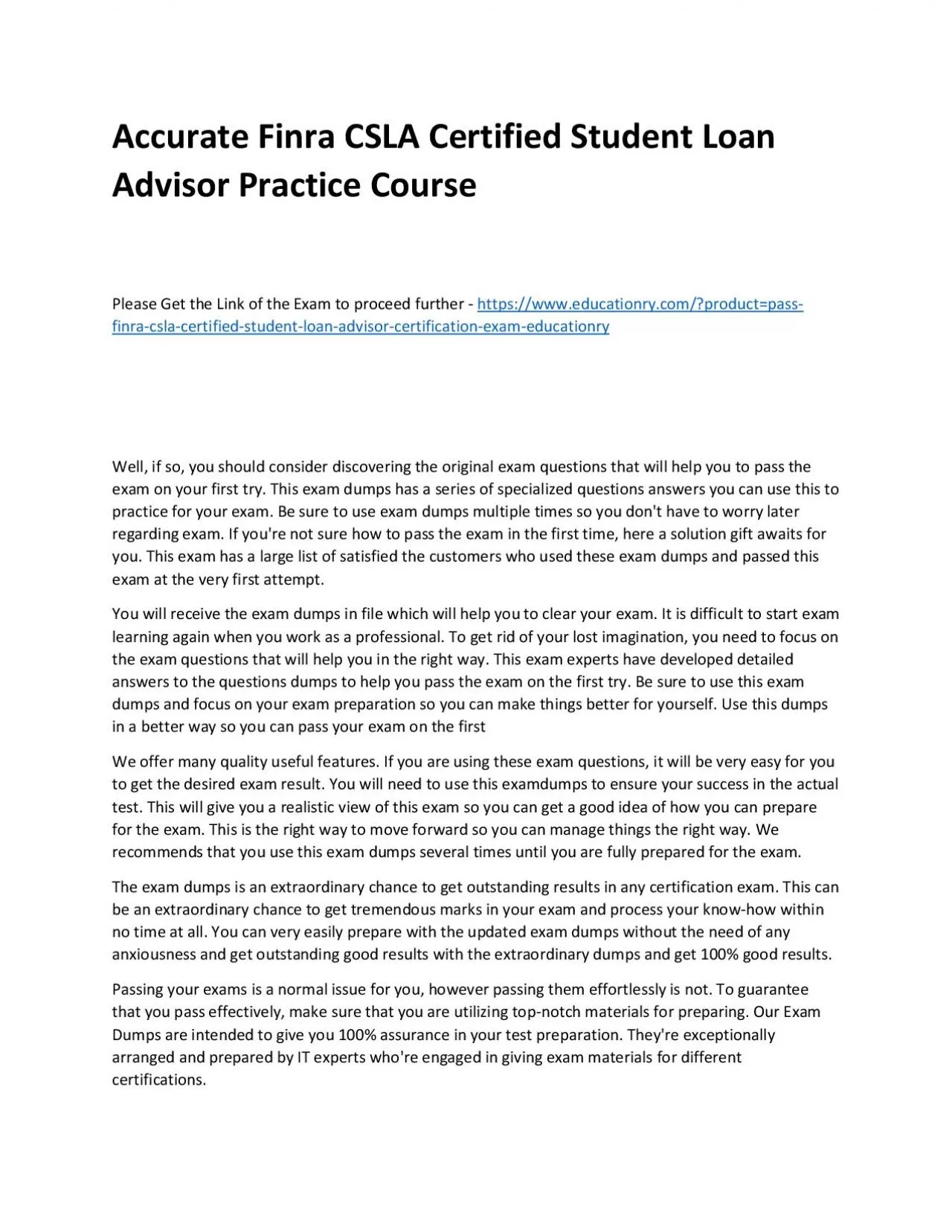 PDF-Finra CSLA Certified Student Loan Advisor