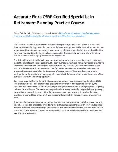 Finra CSRP Certified Specialist in Retirement Planning