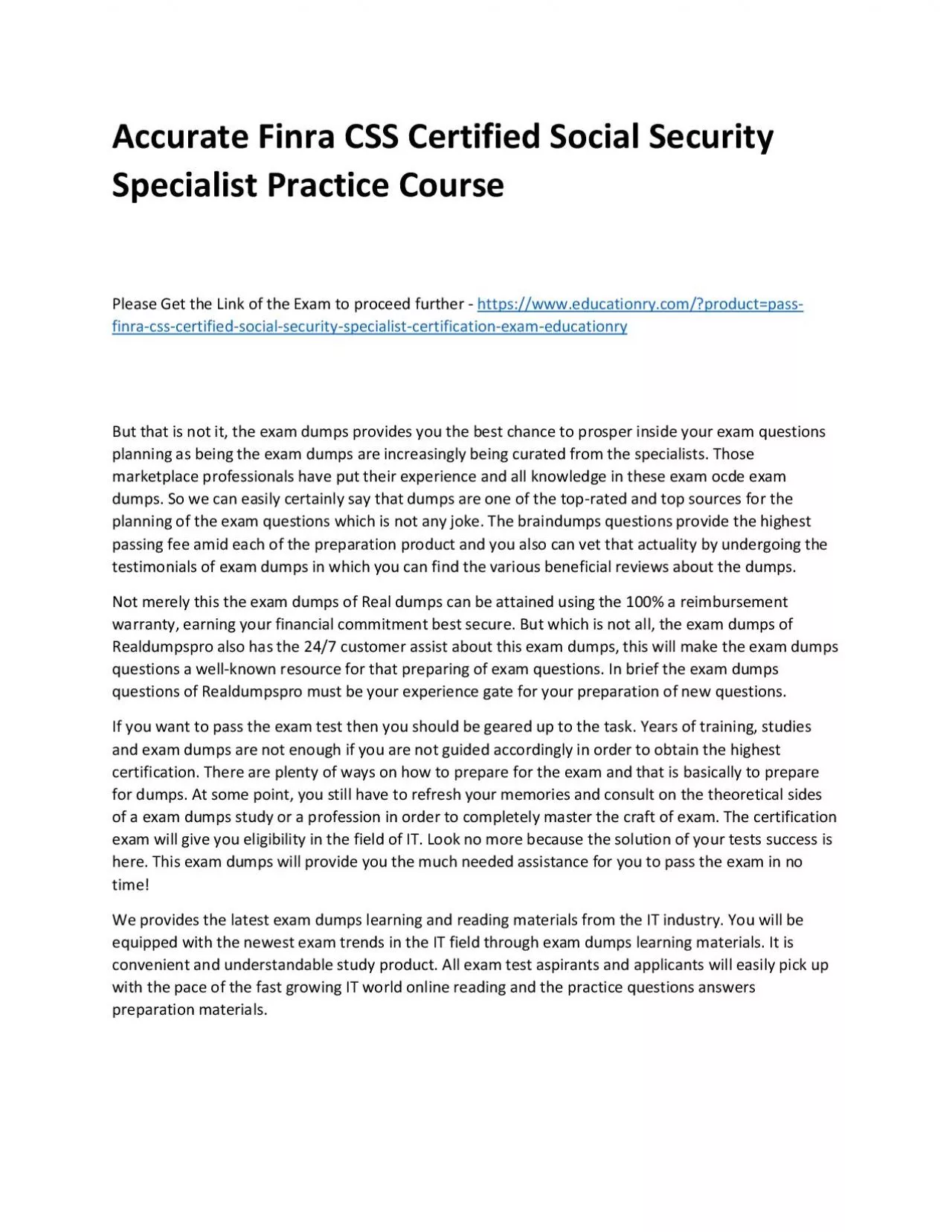 PDF-Finra CSS Certified Social Security Specialist