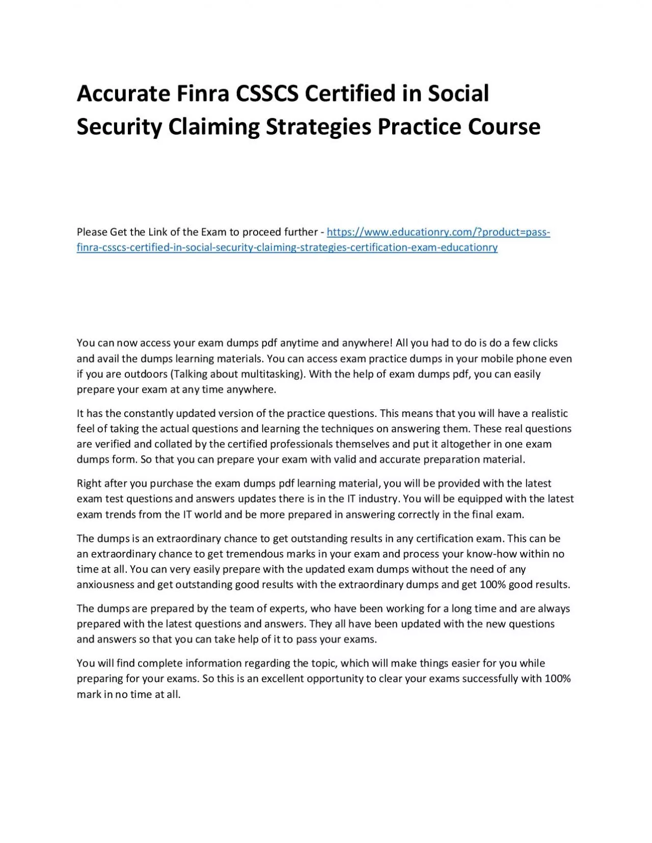 PDF-Finra CSSCS Certified in Social Security Claiming Strategies