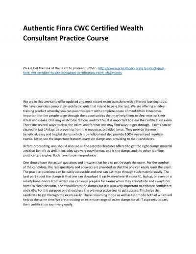 Finra CWC Certified Wealth Consultant