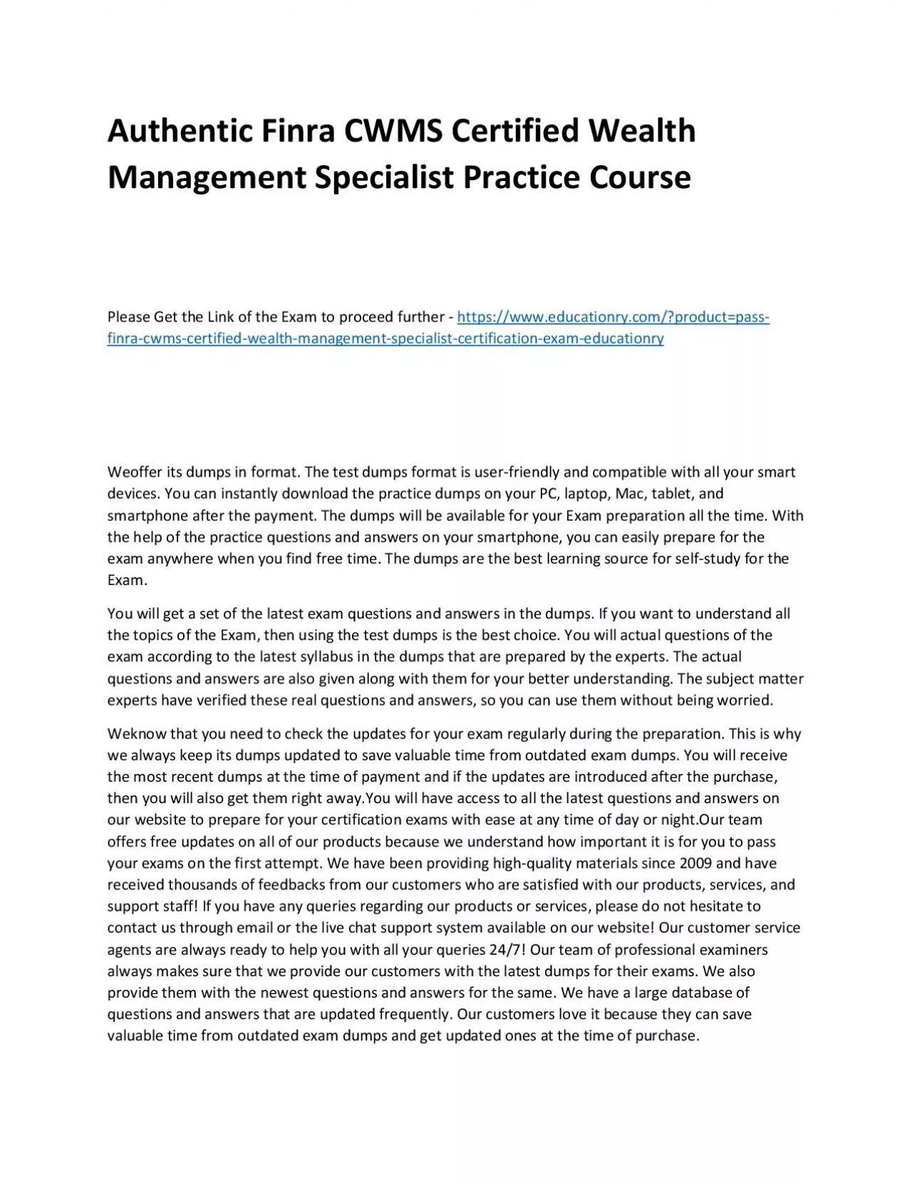 PDF-Finra CWMS Certified Wealth Management Specialist