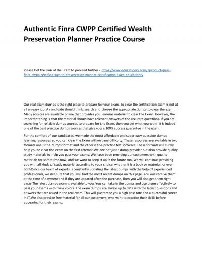Finra CWPP Certified Wealth Preservation Planner