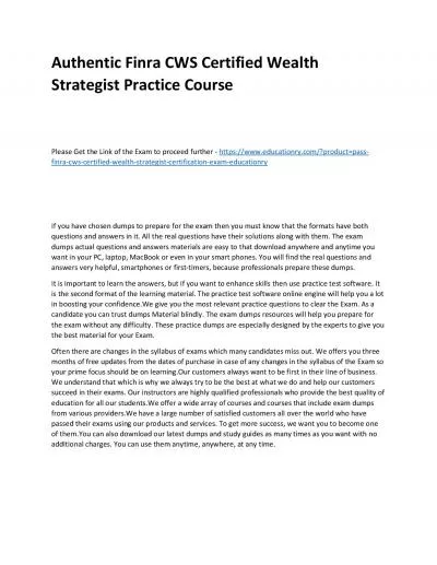 Finra CWS Certified Wealth Strategist