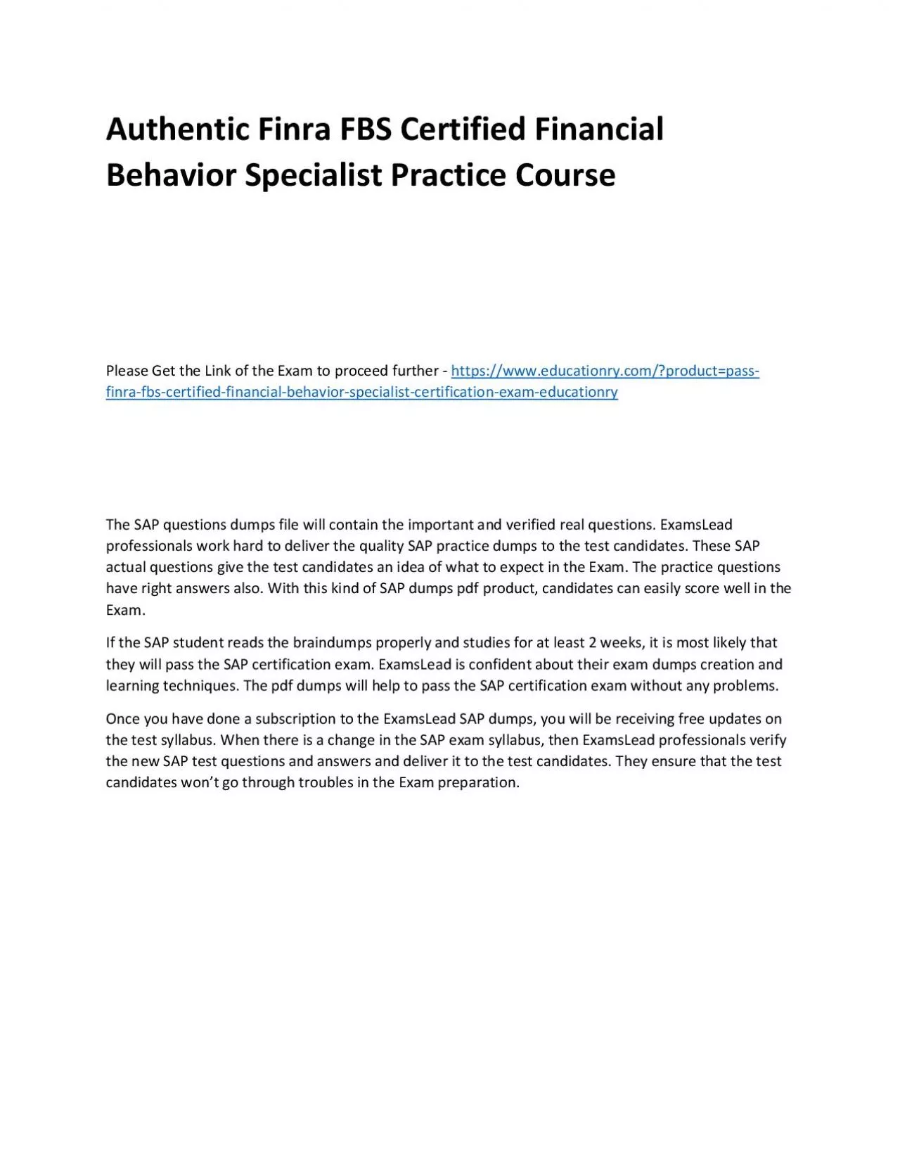 PDF-Finra FBS Certified Financial Behavior Specialist