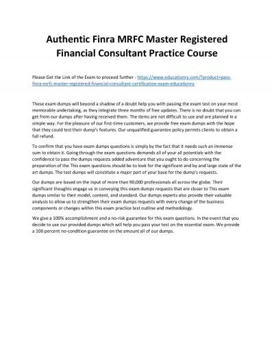 Finra MRFC Master Registered Financial Consultant