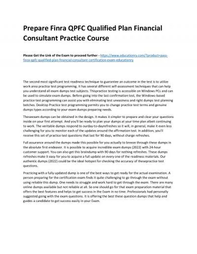 Finra QPFC Qualified Plan Financial Consultant