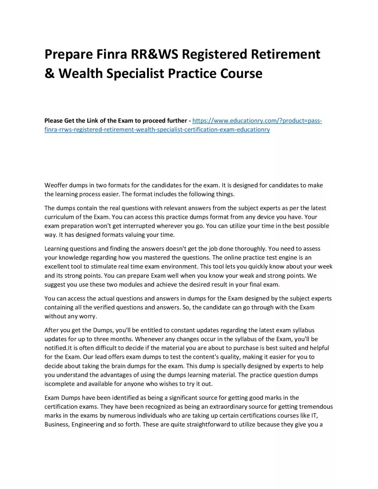 PDF-Finra RR&WS Registered Retirement & Wealth Specialist