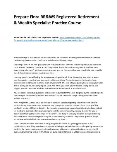 Finra RR&WS Registered Retirement & Wealth Specialist