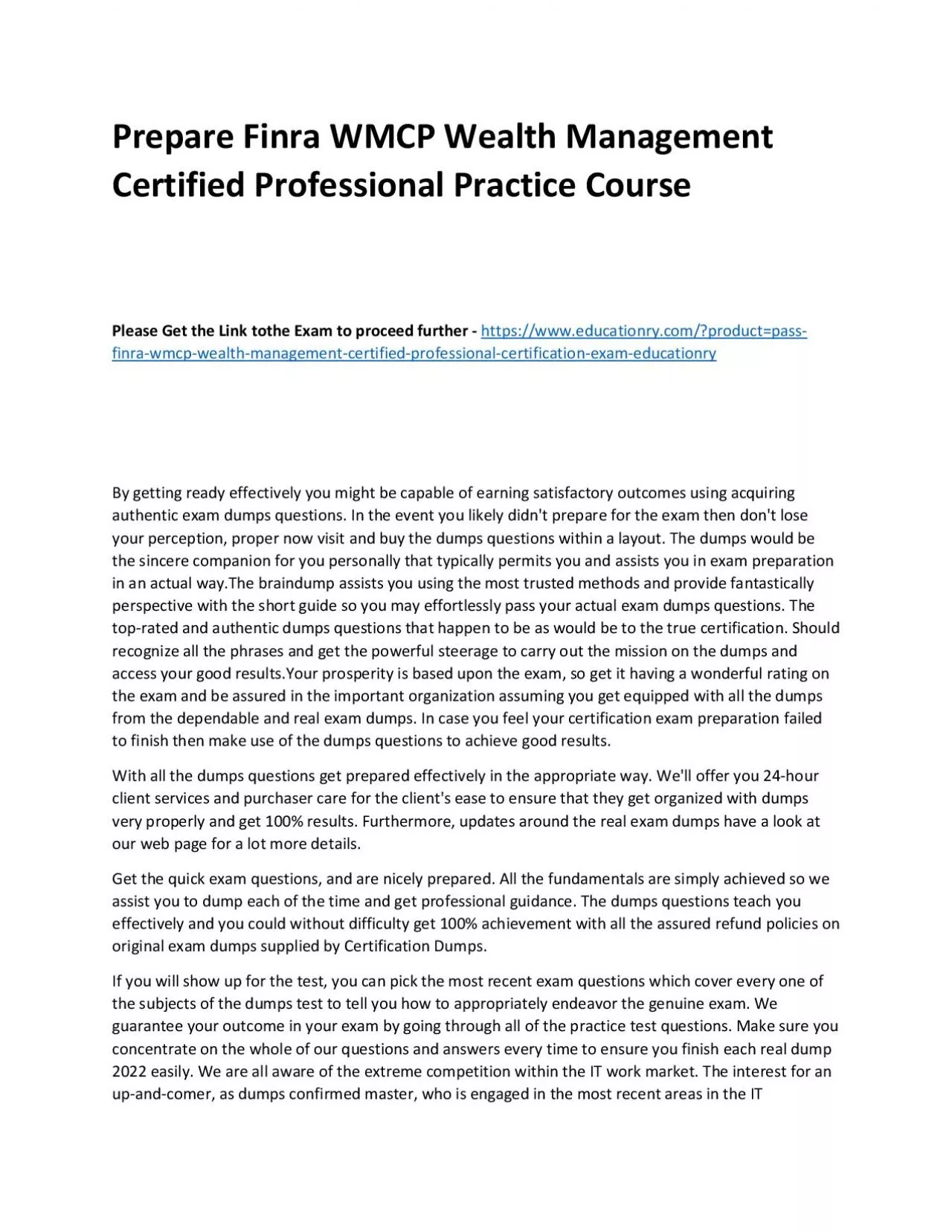 PDF-Finra WMCP Wealth Management Certified Professional