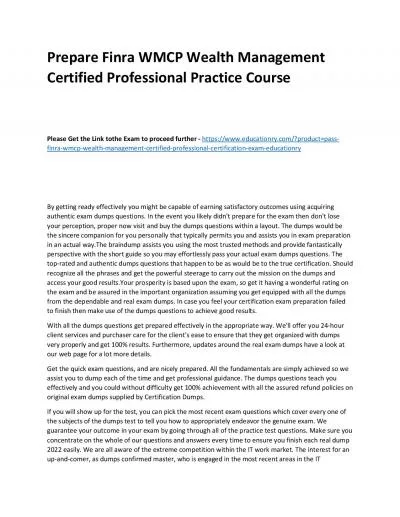 Finra WMCP Wealth Management Certified Professional