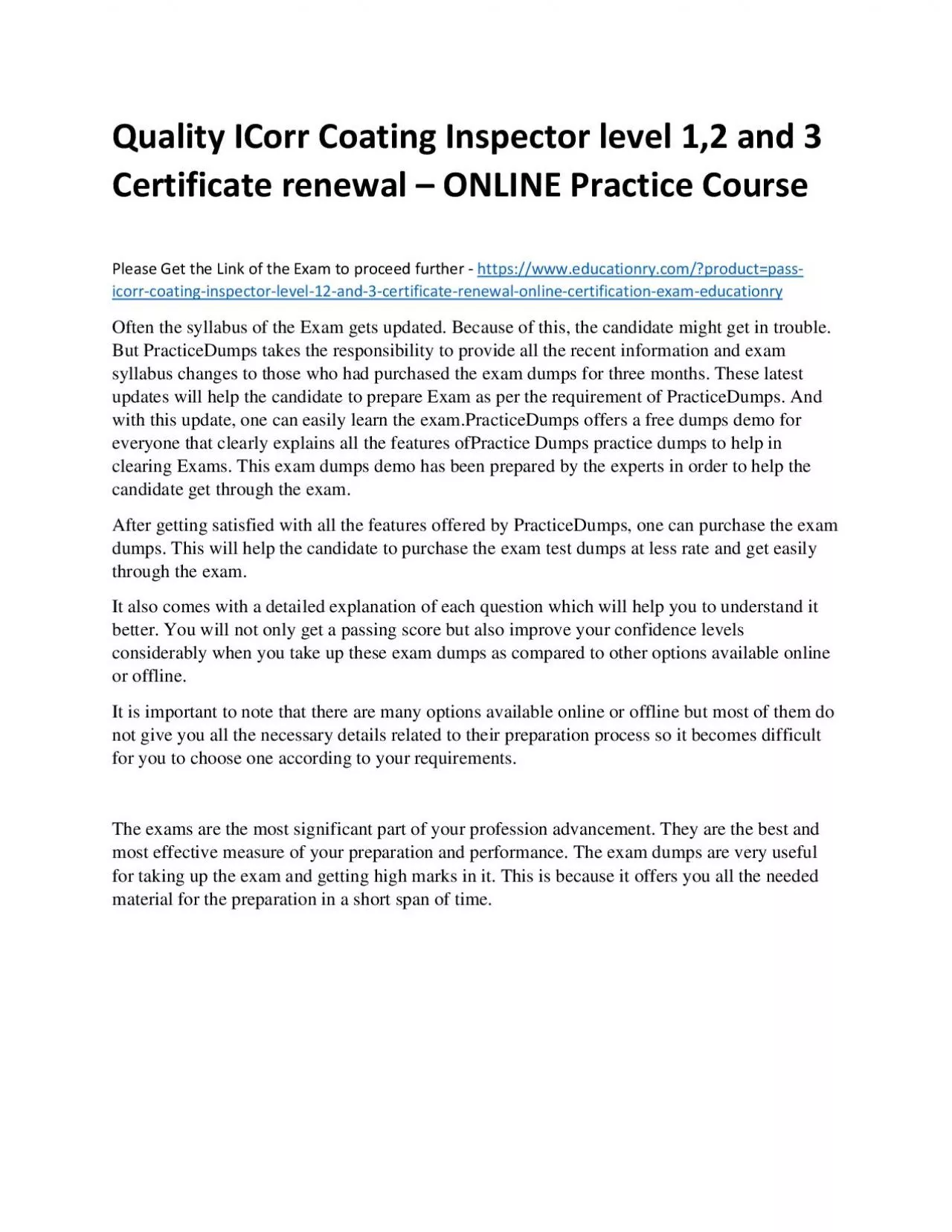 PDF-ICorr Coating Inspector level 1,2 and 3 Certificate renewal – ONLINE