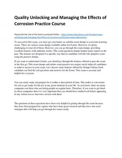 Unlocking and Managing the Effects of Corrosion