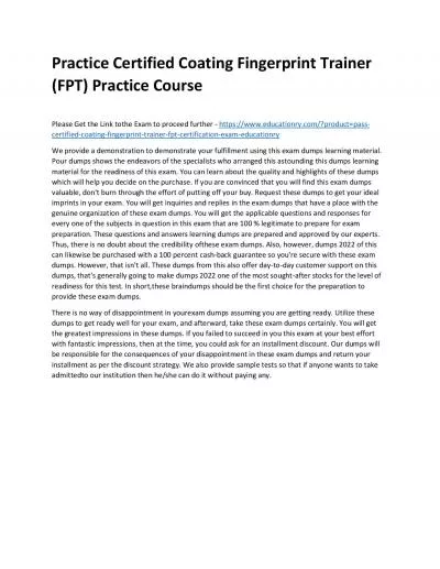 Certified Coating Fingerprint Trainer (FPT)