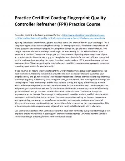 Certified Coating Fingerprint Quality Controller Refresher Course (FPR)