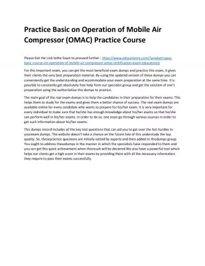 Basic Course on Operation of Mobile Air Compressor (OMAC)