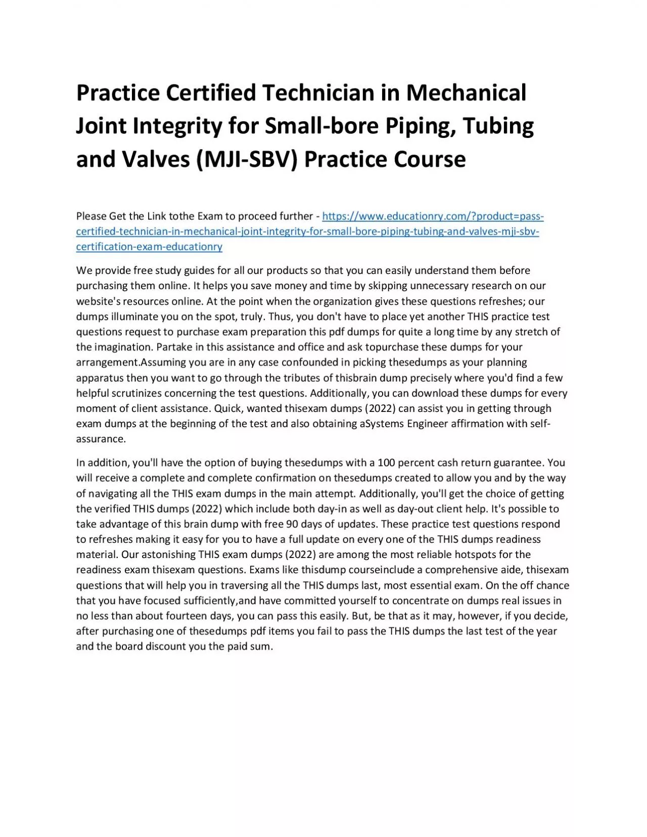 PDF-Certified Technician in Mechanical Joint Integrity for Small-bore Piping, Tubing and Valves