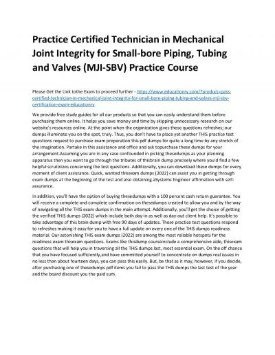 Certified Technician in Mechanical Joint Integrity for Small-bore Piping, Tubing and Valves (MJI-SBV)