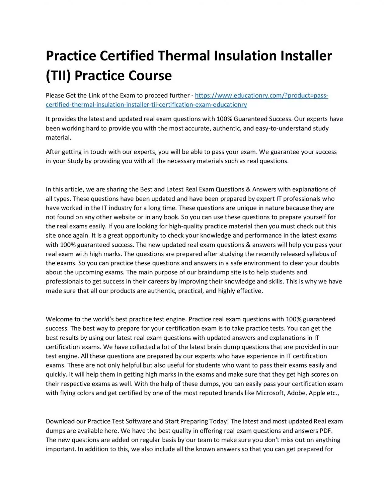 PDF-Certified Thermal Insulation Installer (TII)