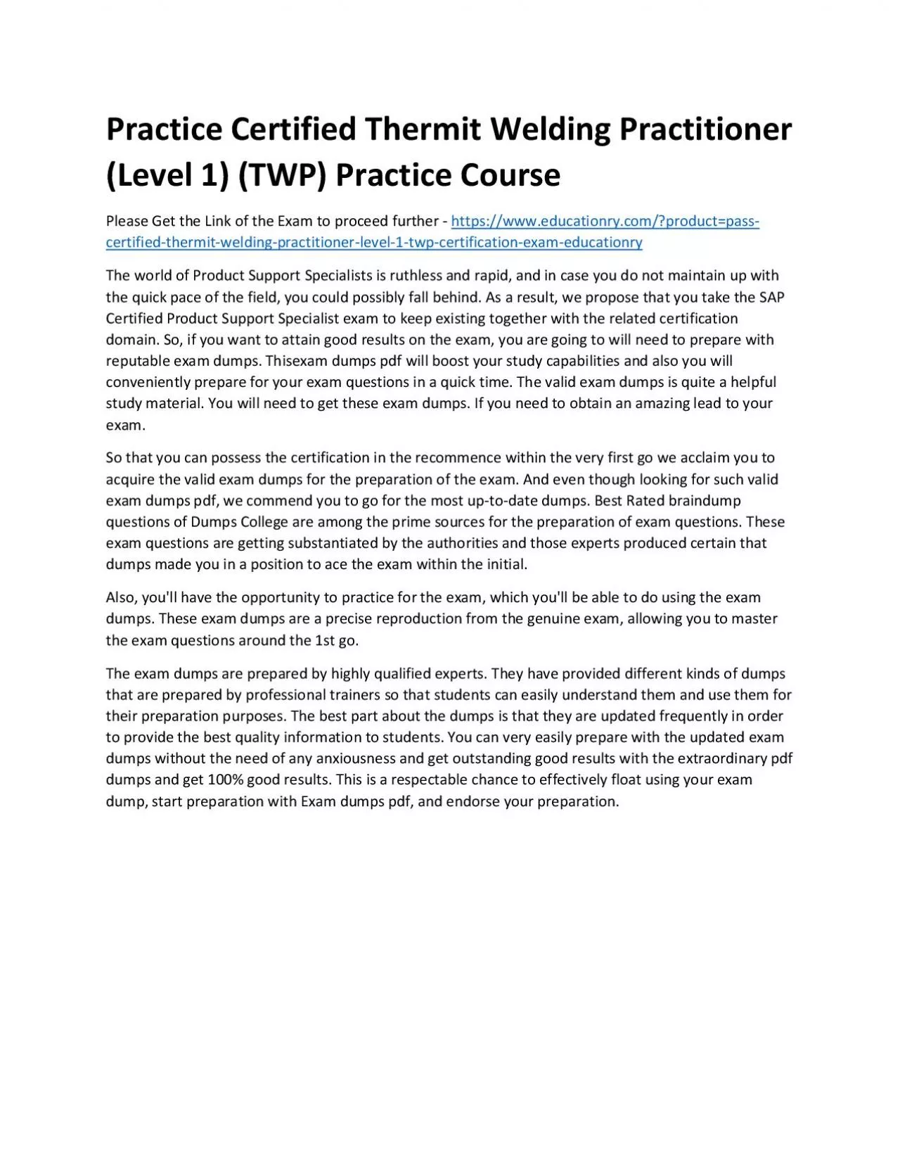 PDF-Certified Thermit Welding Practitioner (Level 1) (TWP)