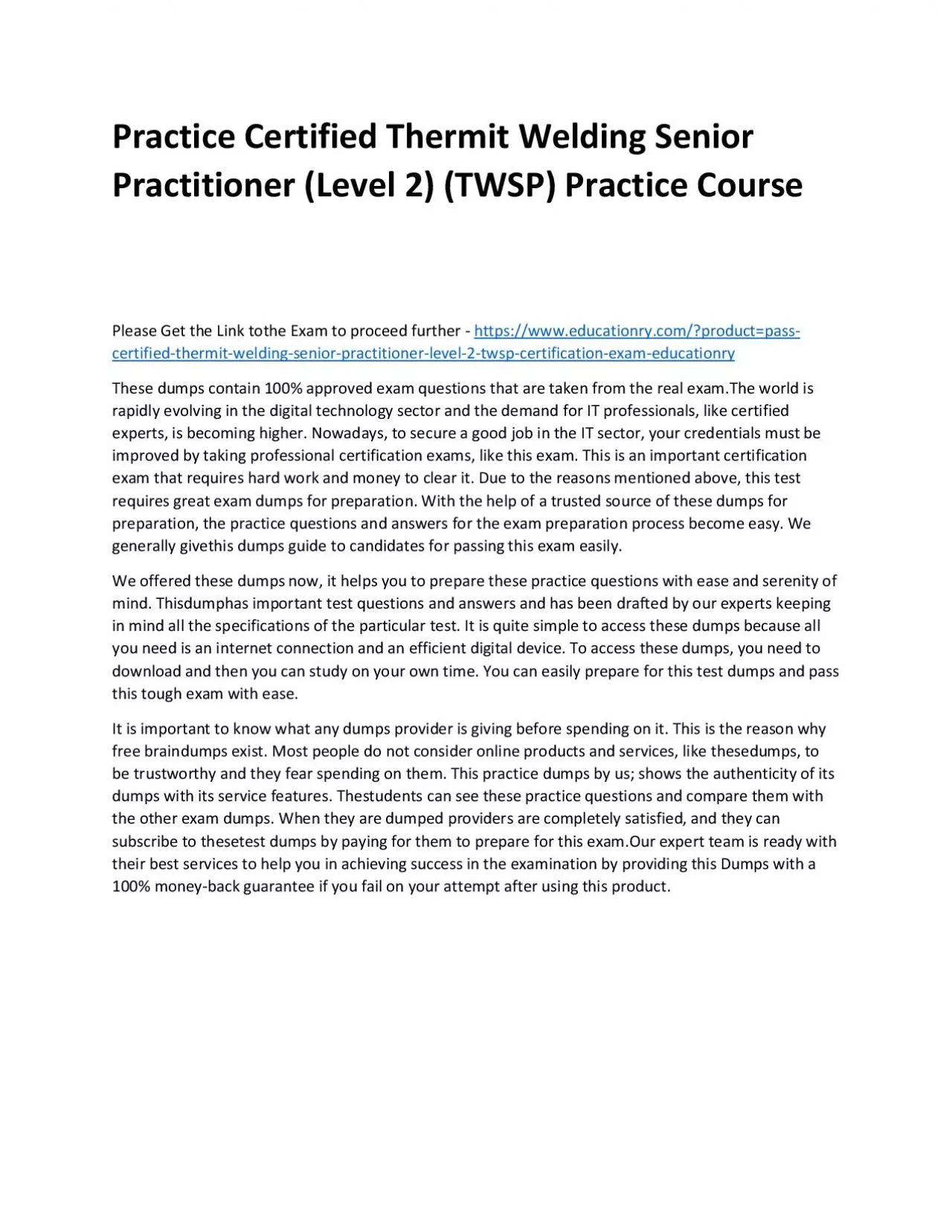 PDF-Certified Thermit Welding Senior Practitioner (Level 2) (TWSP)