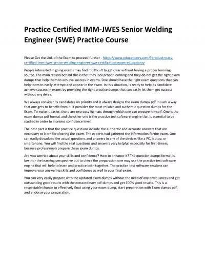 Certified IMM-JWES Senior Welding Engineer (SWE)