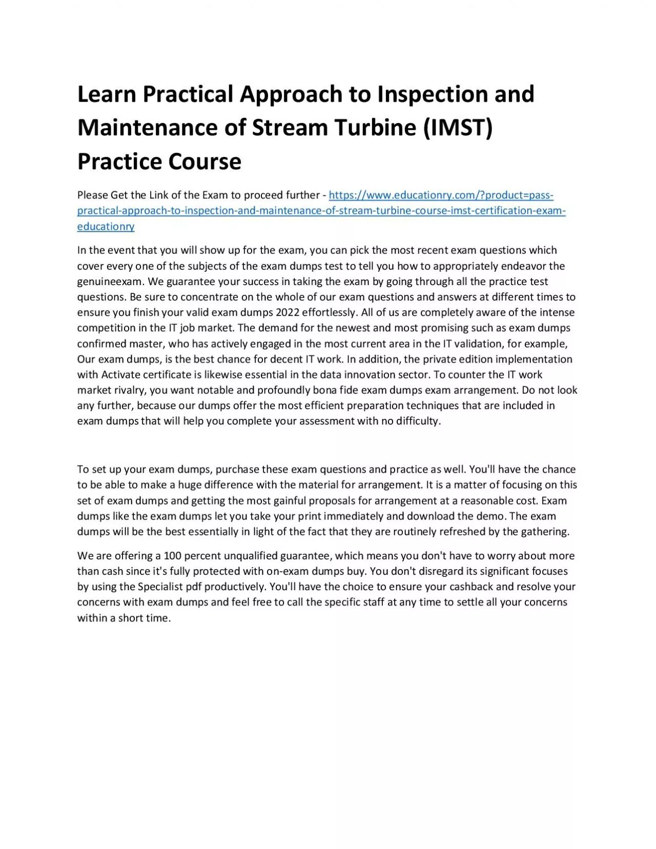 PDF-Practical Approach to Inspection and Maintenance of Stream Turbine Course (IMST)