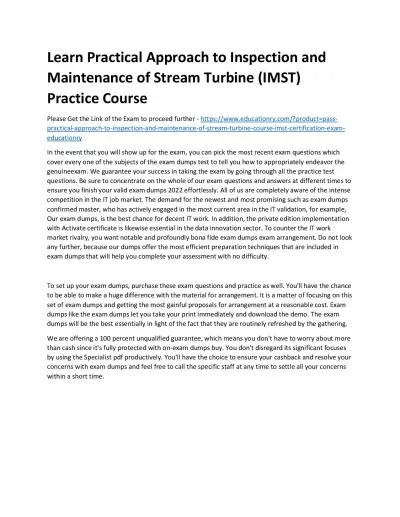 Practical Approach to Inspection and Maintenance of Stream Turbine Course (IMST)