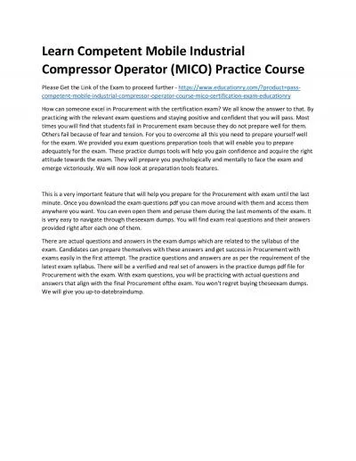 Competent Mobile Industrial Compressor Operator Course (MICO)