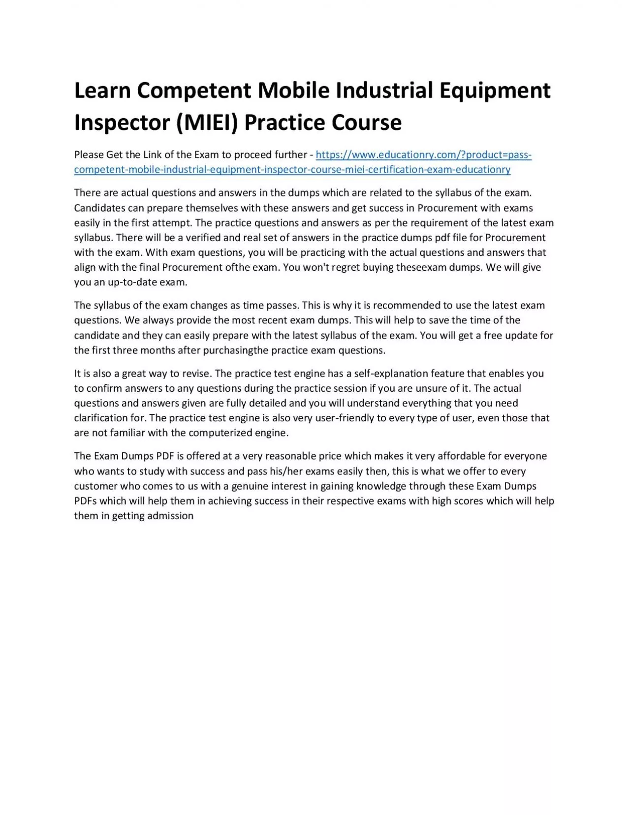 Competent Mobile Industrial Equipment Inspector Course (MIEI)