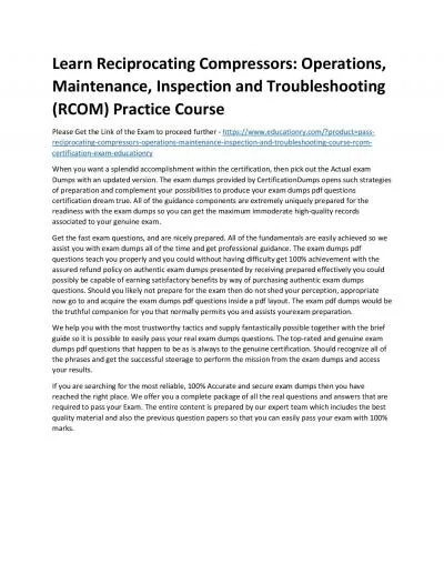 Reciprocating Compressors: Operations, Maintenance, Inspection and Troubleshooting Course