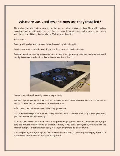 What are Gas Cookers and How are they Installed?