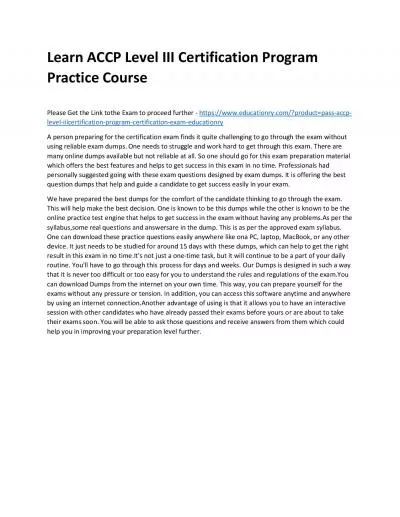 ACCP Level III Certification Program