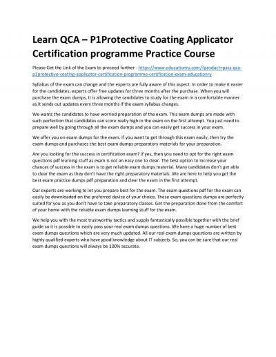 QCA – P1Protective Coating Applicator Certification programme